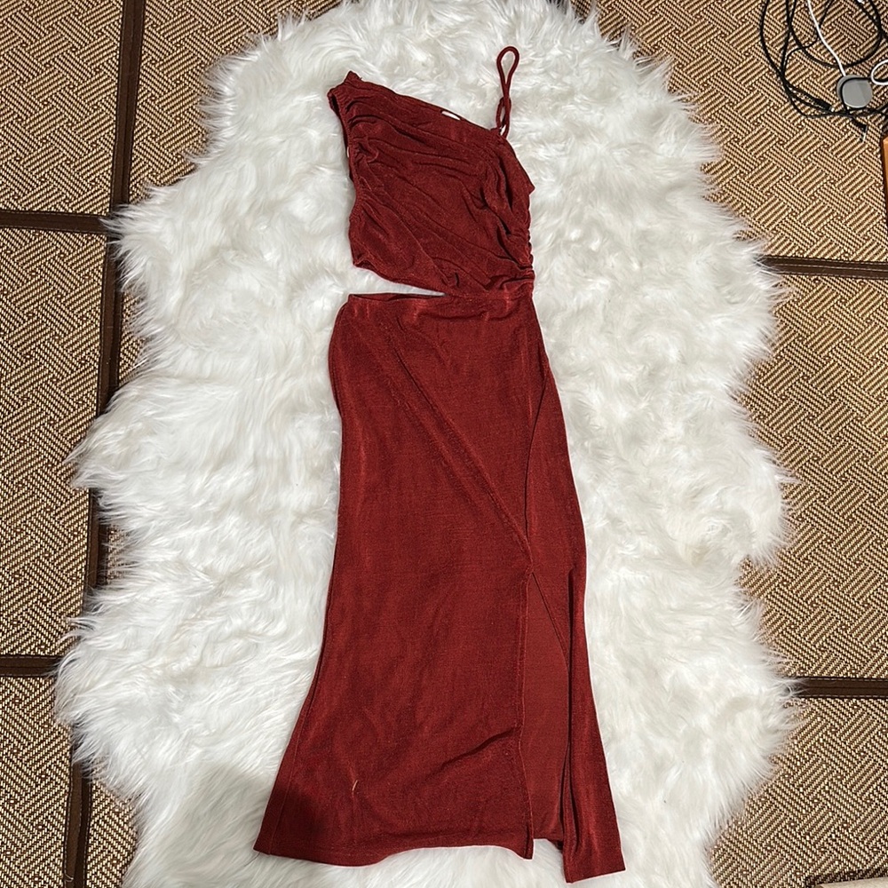 Hello Molly One-Shoulder Rust Dress